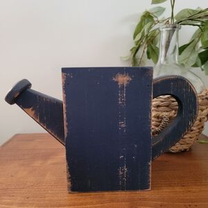 Handmade Wood Watering Can Planter Distressed Navy Blue Rustic Cotrage Decor